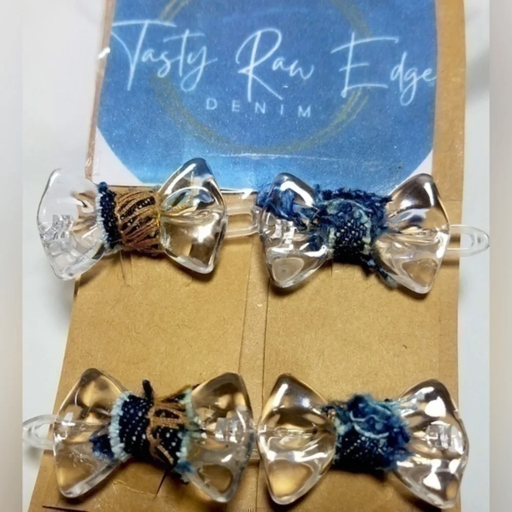 Tasty Raw Edge Denim Clearly Ellie Bow Clips